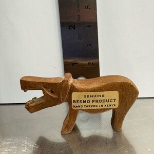 Vintage 4” Long Besmo Carved Wooden Hippo African Figurine Hippopotamus Kenya